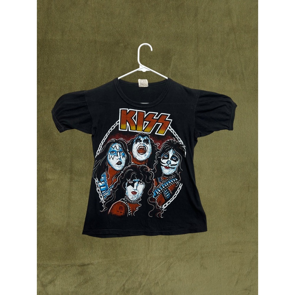 Vintage KISS Band T Shirt 1980s Fantasy Tag Black Cotton Small Rare
